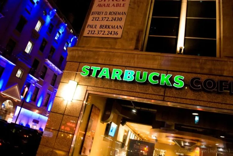 A Starbucks storefront in New York City.